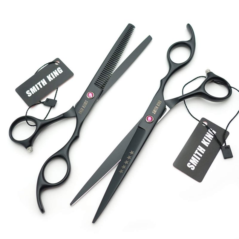 Smithking 7.0 Inches Hair Cutting Scissors Set with Combs Lether Scissors Case,Hair cutting shears Hair Thinning shears For Personal and Professional (Black) - Image 3